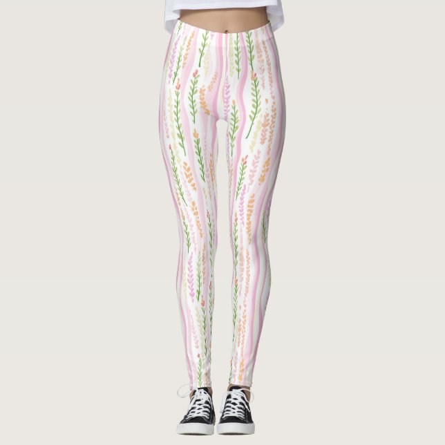 Legging Padrão de Linha Floral Abstrata Moderna (7) (Frente)