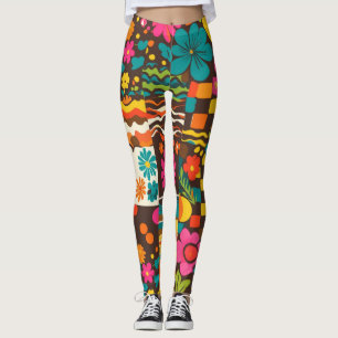 Legging Padrão de Linha Psicodélica do Groove Waves 70s