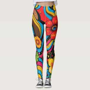 Legging Padrão de Linha Psicodélica do Groove Waves 70s