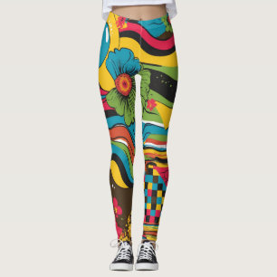 Legging Padrão de Linha Psicodélica do Groove Waves 70s