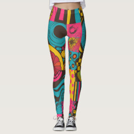 Legging Padrão de Linha Psicodélica do Groove Waves 70s