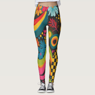 Legging Padrão de Linha Psicodélica do Groove Waves 70s