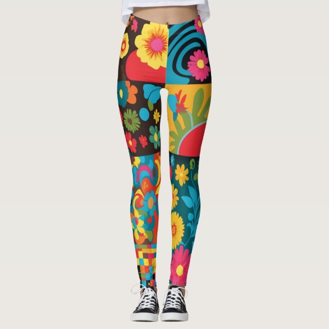 Legging Padrão de Linha Psicodélica do Groove Waves 70s (Frente)