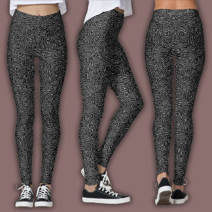 Legging Padrão de Linha Topográfica Preto e Branco