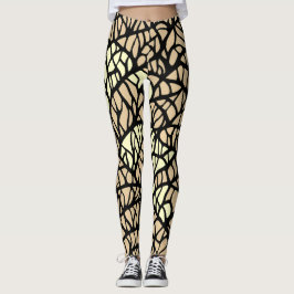 Legging Padrão de Linhas Geométricas Abstratas Bege e Pret
