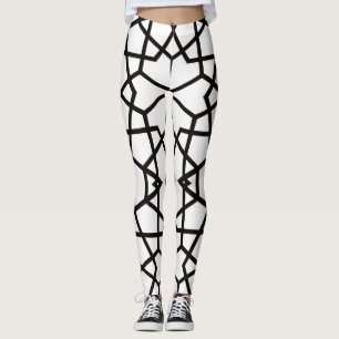 Legging padrão de linhas pretas abstrato em branco pristin