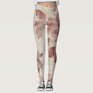 Legging Padrão de Linho Floral Bege Rústico (1)