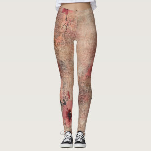 Legging Padrão de Linho Floral Bege Rústico (6)
