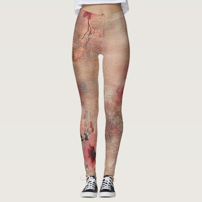 Legging Padrão de Linho Floral Bege Rústico (6) (Frente)