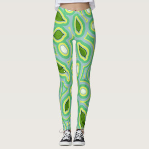 Legging Padrão de Lírio de Primavera em Azul Céu, Amarelo
