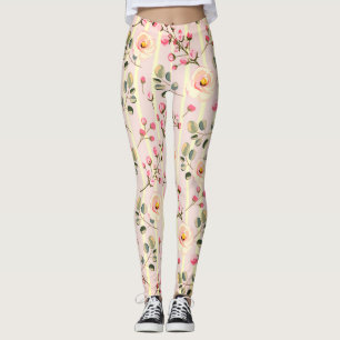 Legging Padrão de Listra Floral Rosa Suave