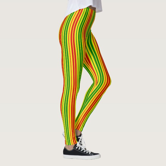 Legging Padrão de Listras Amarelas Vermelhas e Verdes   (Direita)