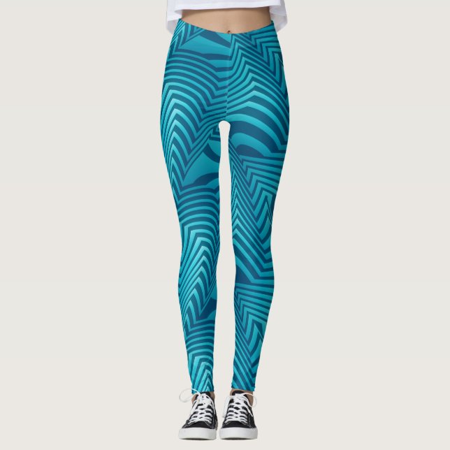 Legging Padrão de listras azuis de turquesa socialite (Frente)