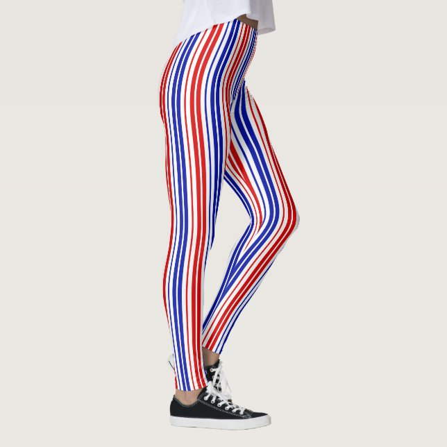Legging Padrão de Listras Brancas Vermelhas e Azuis (Direita)