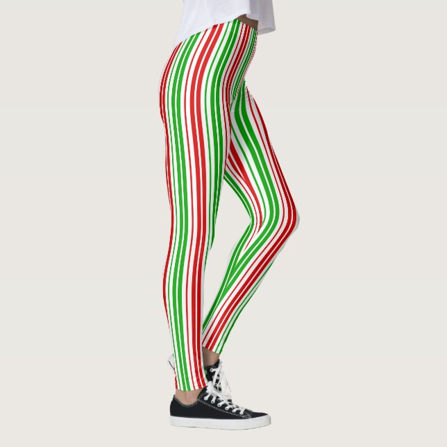 Legging Padrão de Listras Brancas Vermelhas e Verdes   (Direita)