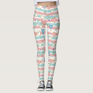 Legging Padrão de Listras Coração Pastel com Brilho (3)