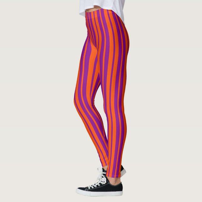 Legging Padrão de Listras Elegantes Roxo Laranja Design  (Criador carregado)