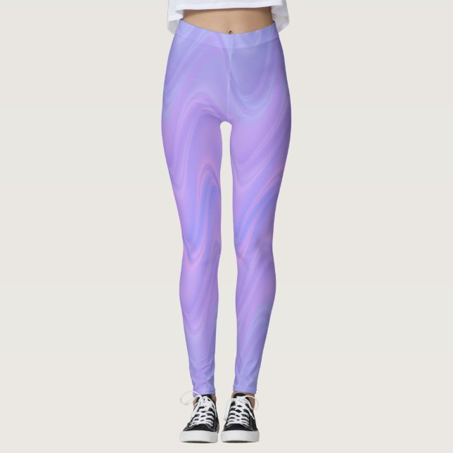 Legging Padrão de Listras Onduladas Roxas e Rosas (Frente)
