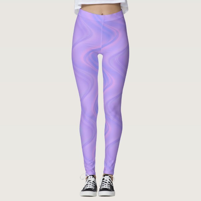 Legging Padrão de Listras Onduladas Roxas e Rosas (Frente)