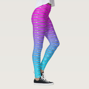 Legging Padrão de listras prateadas cor-de-rosa a azul