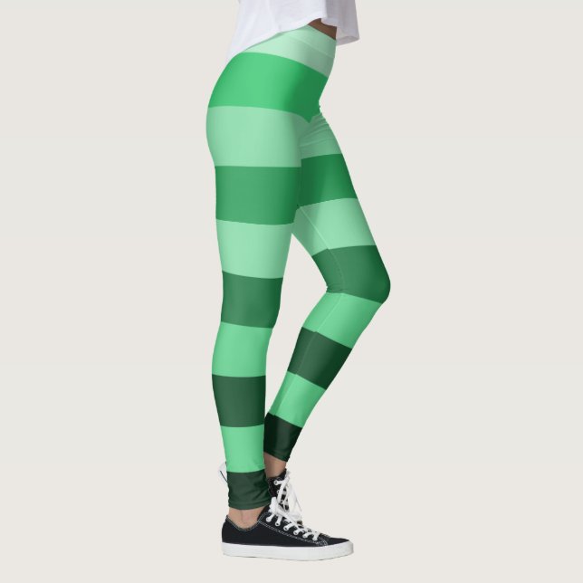 Legging Padrão de Listras Verdes Bloco de Cor (Direita)