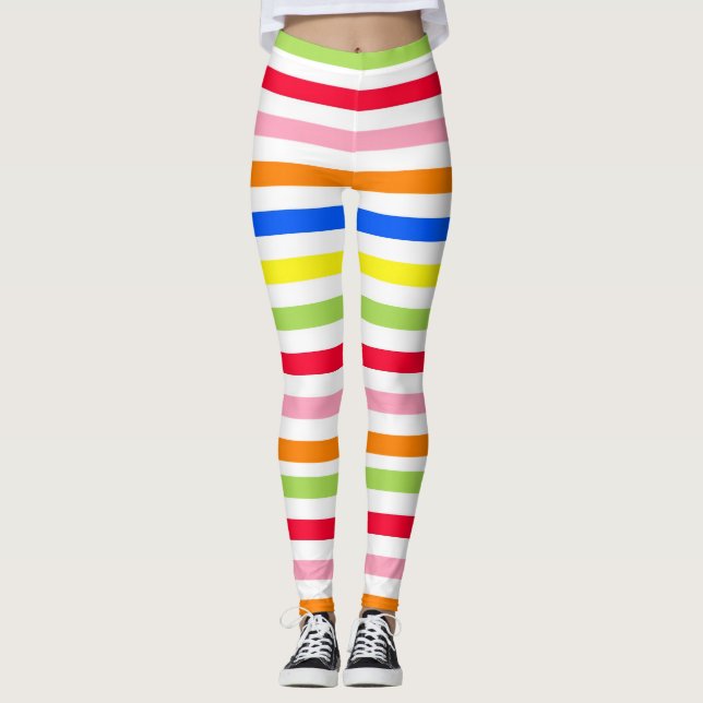 Legging Padrão de Listras Vibrantes e Coloridas Design  (Frente)