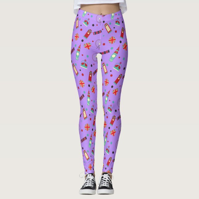 Legging Padrão de Londres com Fundo Roxo (Frente)