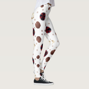 Legging Padrão de Lótus e Sapo em Tons Terrosos