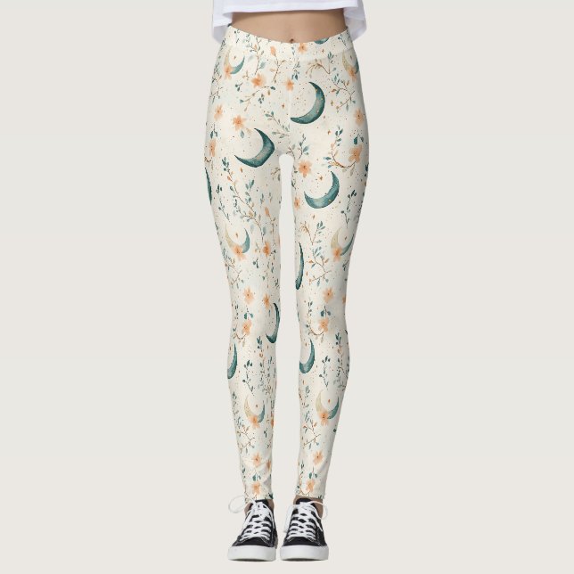 Legging Padrão de Lua Floral Boho Celestial (1) (Frente)