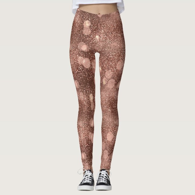 Legging Padrão de Luxo Brilho Dourado Rosa (Frente)
