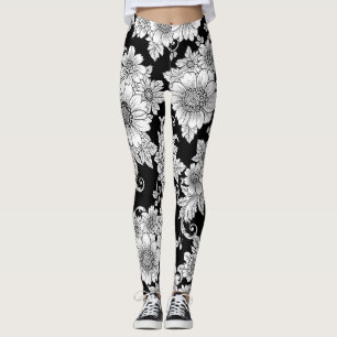 Legging Padrão de Luxo Floral Monocromático Chic (2)