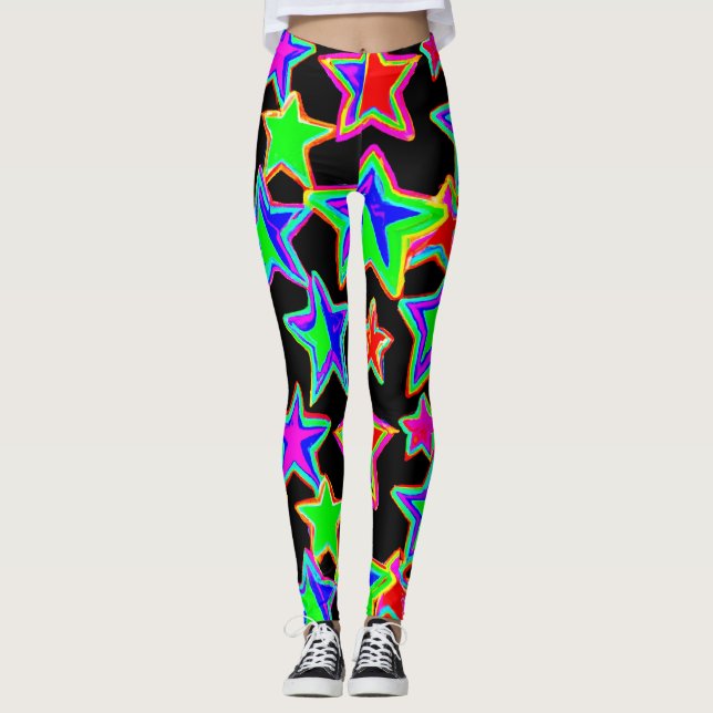 Legging Padrão de luz de estrela Neon brilhante (Frente)