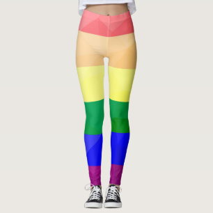 Legging Padrão de malha geométrica de linhas em arco-íris