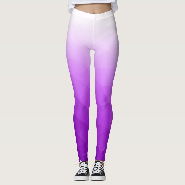 Legging Padrão de Malha Geométrica Gradiente Branco Roxo (Frente)