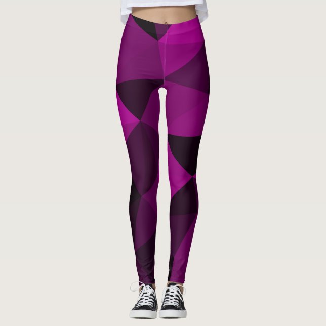 Legging Padrão de malha geométrica preta rosa (Frente)