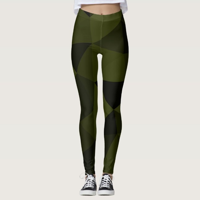 Legging Padrão de malha geométrica preta verde exército es (Frente)