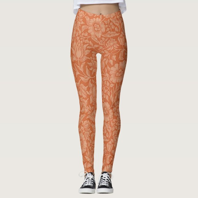 Legging Padrão de Malva de William Morris: Floral Terracot (Frente)