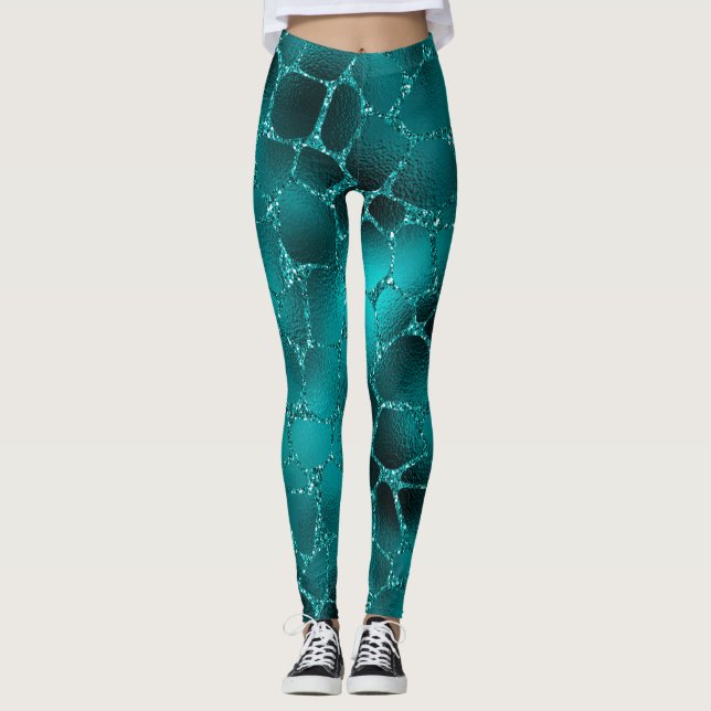 Legging Padrão de Manchas de Girafa com Glitter Glam em To (Frente)