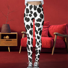 Legging Padrão de manchas pretas e brancas, estampa de leo