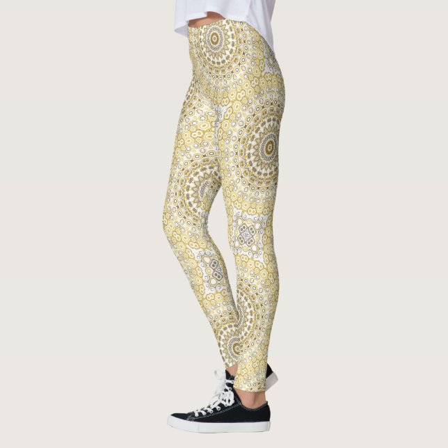 Legging Padrão de Mandala Amarelo Dourado (Esquerda)