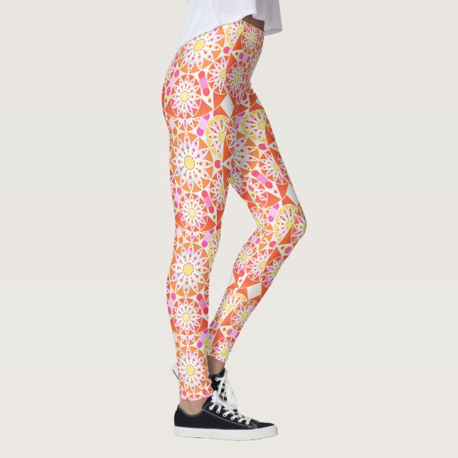 Legging Padrão de mandala, cor-de-coral, pêssego, ouro (Direita)