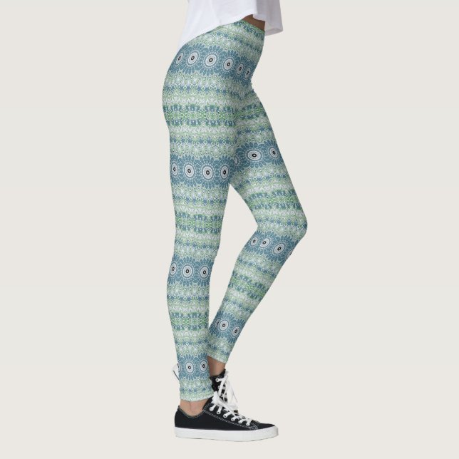 Legging Padrão de Mandala Costeira Azul e Verde Marinho (Direita)