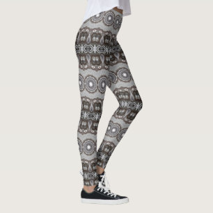 Legging Padrão de Mandala de Caleidoscópio Marrom e Prata