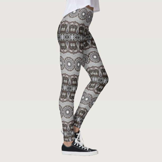 Legging Padrão de Mandala de Caleidoscópio Marrom e Prata (Direita)