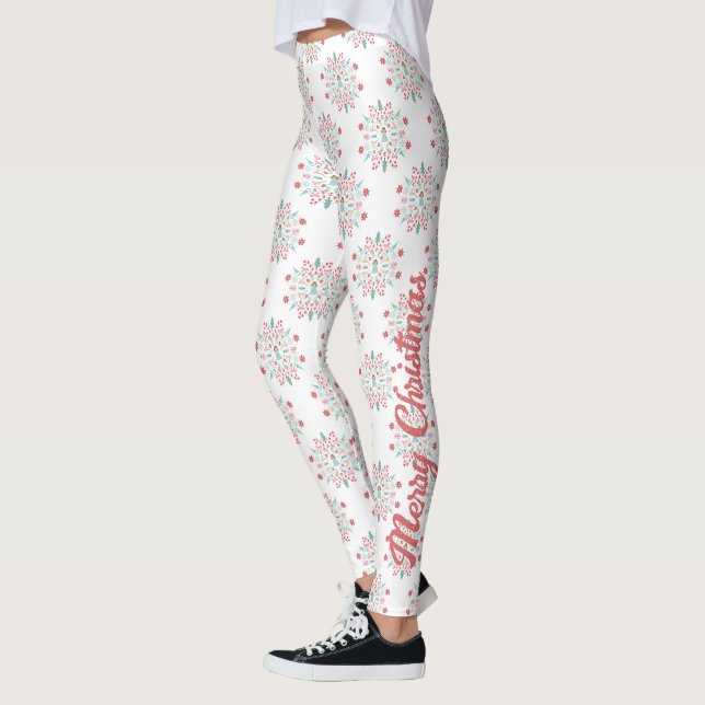 Legging Padrão de Mandala de Floco de Neve Feliz Natal (Esquerda)