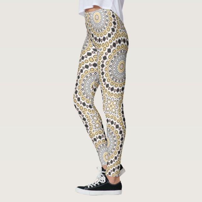 Legging Padrão de Mandala de ouro e carvão (Esquerda)