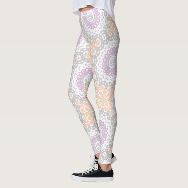 Legging Padrão de Mandala de Primavera Pastel em Simetria  (Esquerda)
