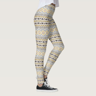 Legging Padrão de Mandala Dourado e Carvão