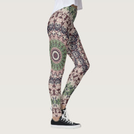 Legging Padrão de Mandala em Tons Terrosos de Verde e Marr