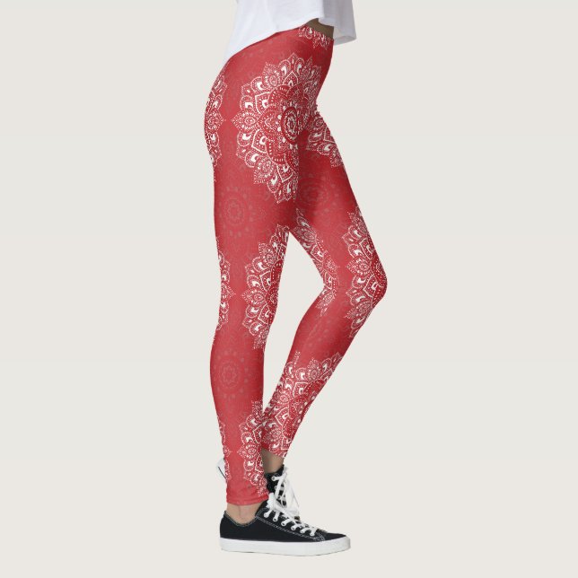 Legging Padrão de mandala espiritual indiana vermelha (Direita)